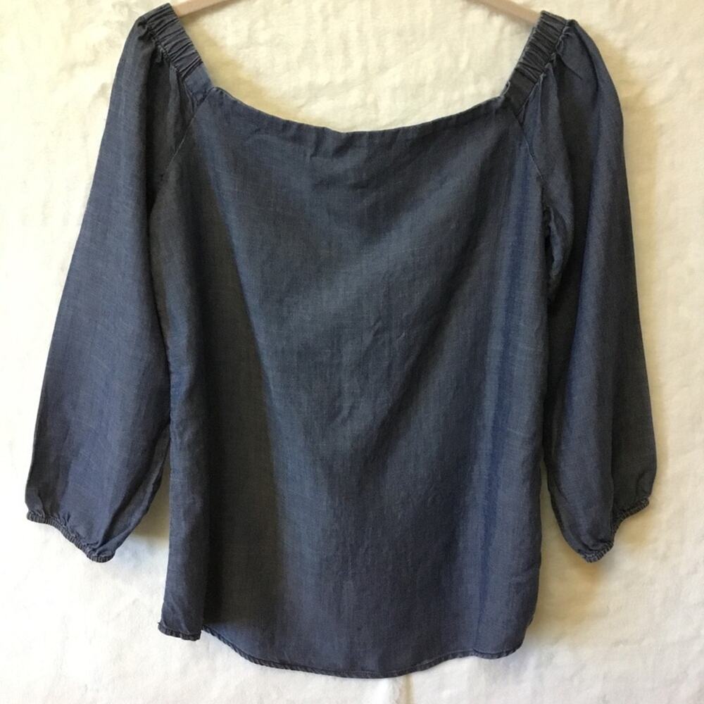 Chico's Blue Jean Square Neck Long-Sleeve Top